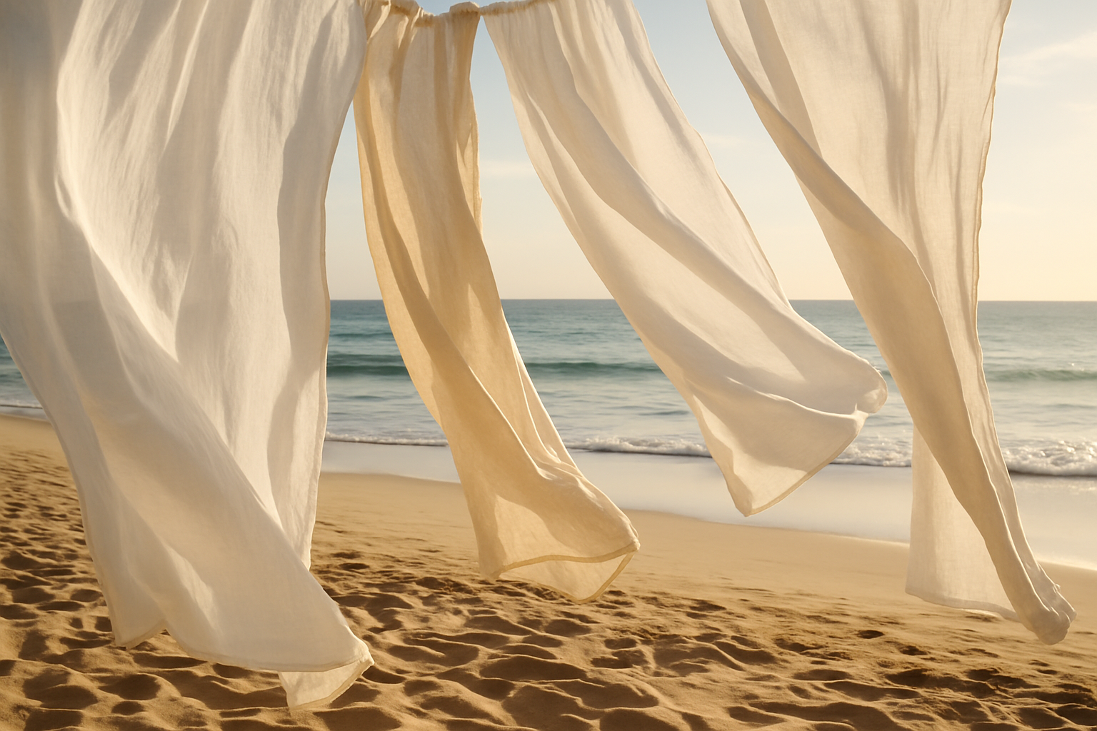 Airy beach scene with light, breezy fabrics